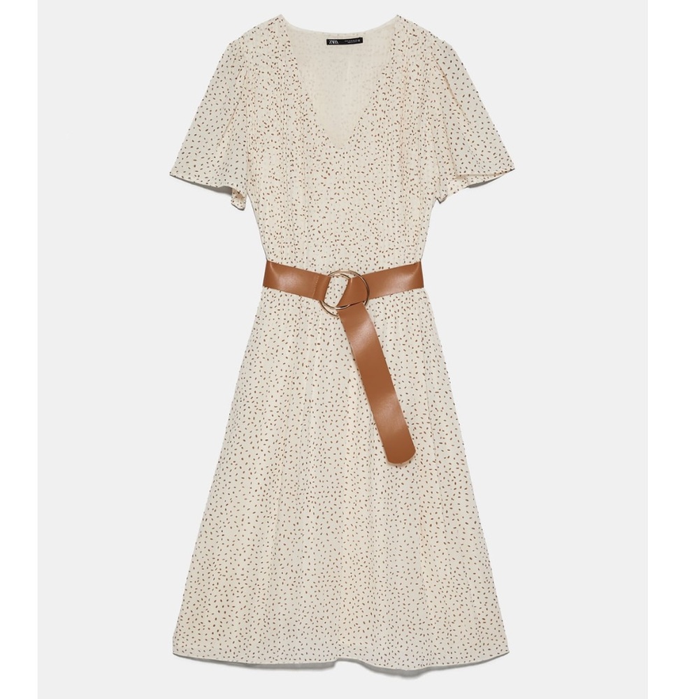 Zara NWT size S cream pleated midi dress with belt
